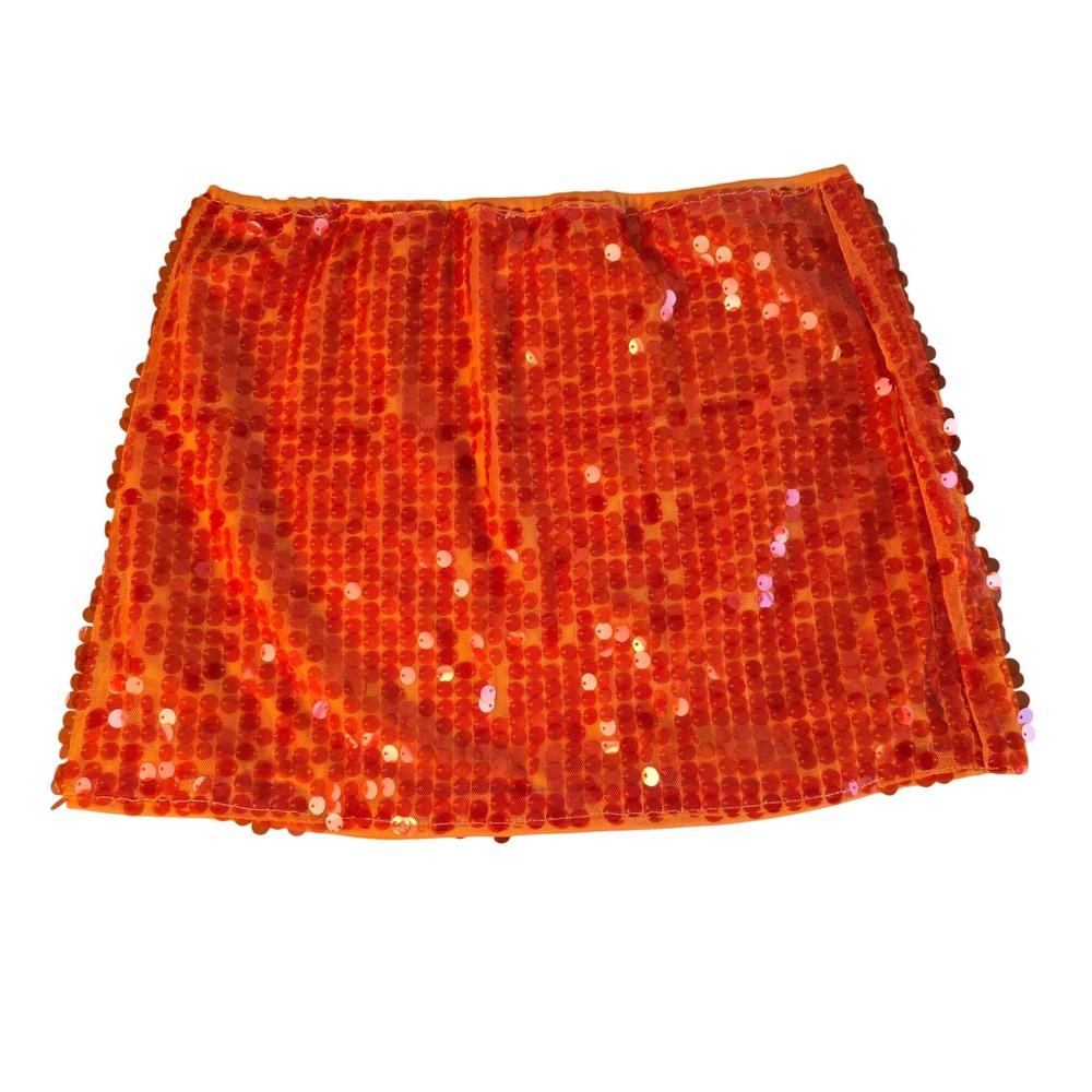 😀 Musera Shein Orange Sequin Mini Skirt Festival Party Rave Size Small‎